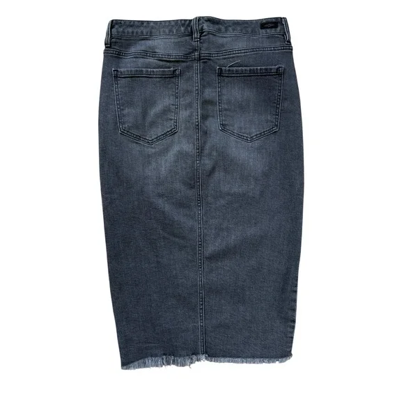 Liverpool Denim Midi Skirt Women 10 Black Excellent Raw Hem Front Slit Faded - Picture 2 of 7